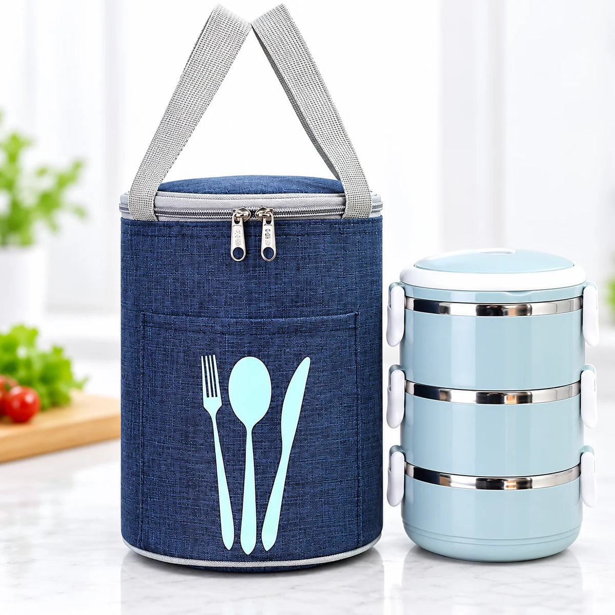 Lunch Cooler Bag Insulated Water-Resistant Cutlery Pocket