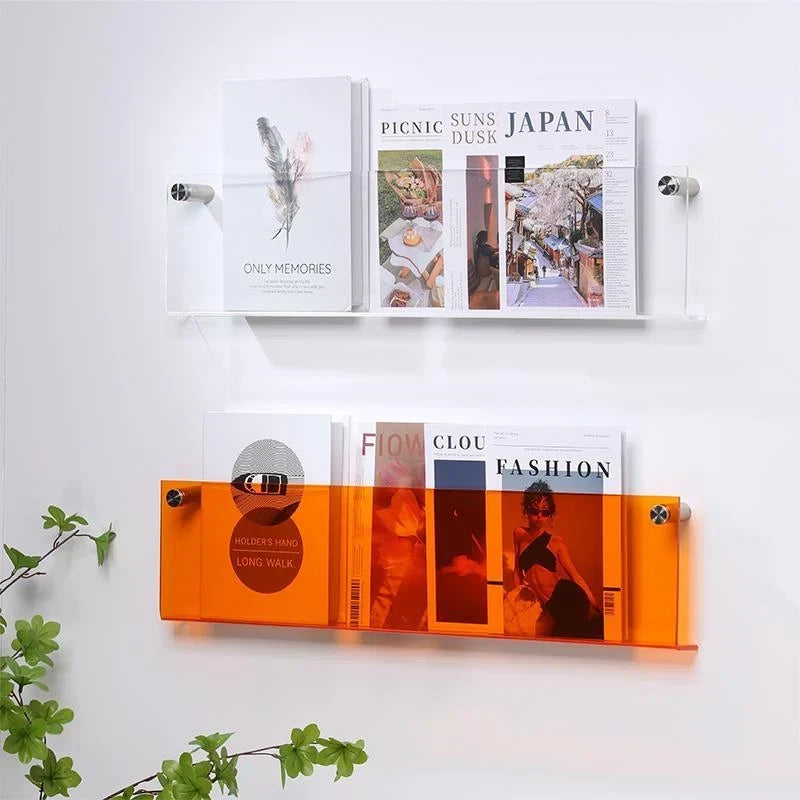 Magazine Holder Wall-Mounted Acrylic Space-Saving Display Shelf