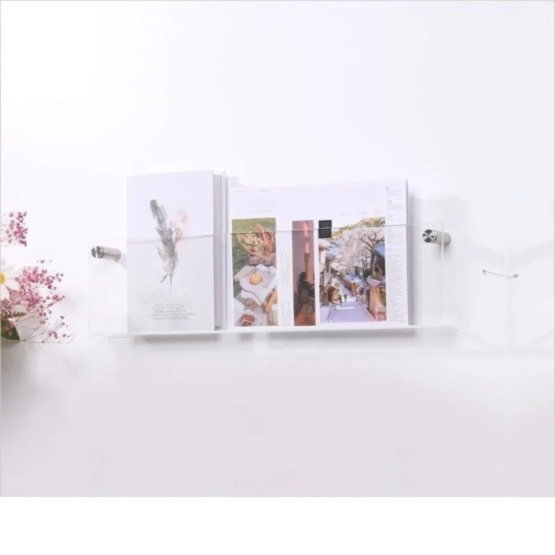 Magazine Holder Wall-Mounted Acrylic Space-Saving Display Shelf
