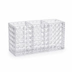 Makeup Brush & Cosmetic Organizer Triple-Compartment Diamond-Cut Acrylic