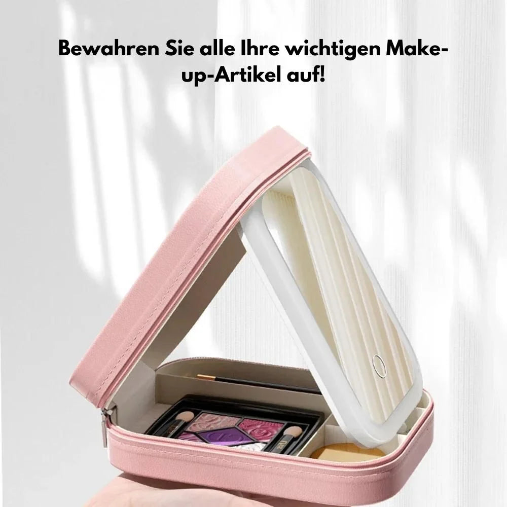 Makeup Case Adjustable LED Mirror Multiple Compartments Waterproof
