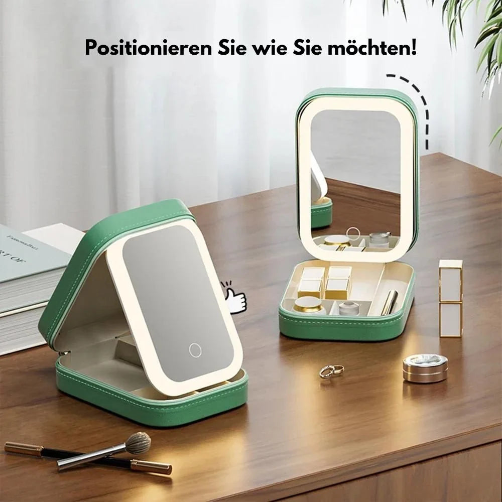 Makeup Case Adjustable LED Mirror Multiple Compartments Waterproof