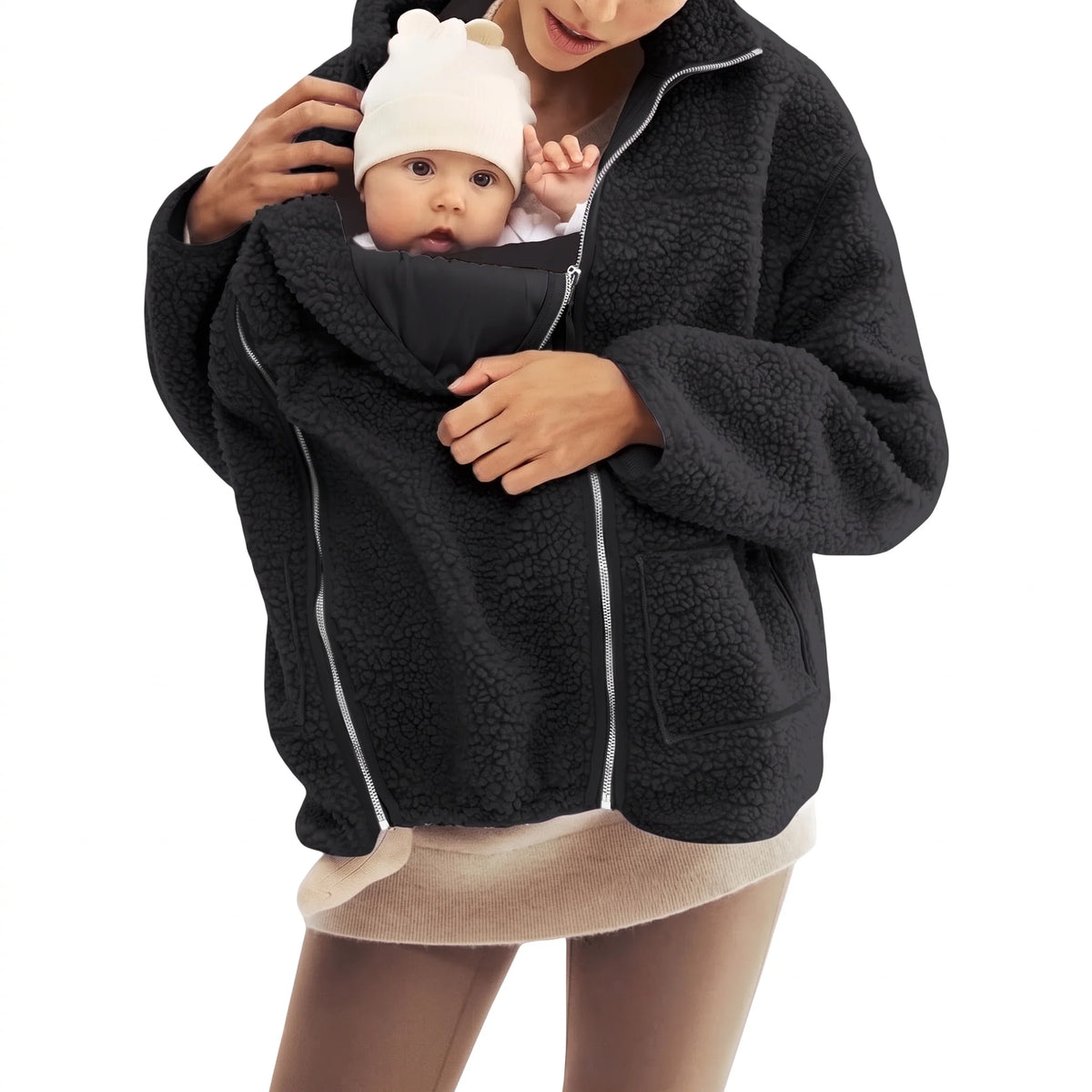 Maternity Jacket Teddy Fleece Expandable Babywearing Insert