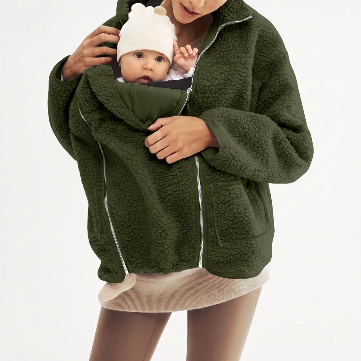 Maternity Jacket Teddy Fleece Expandable Babywearing Insert