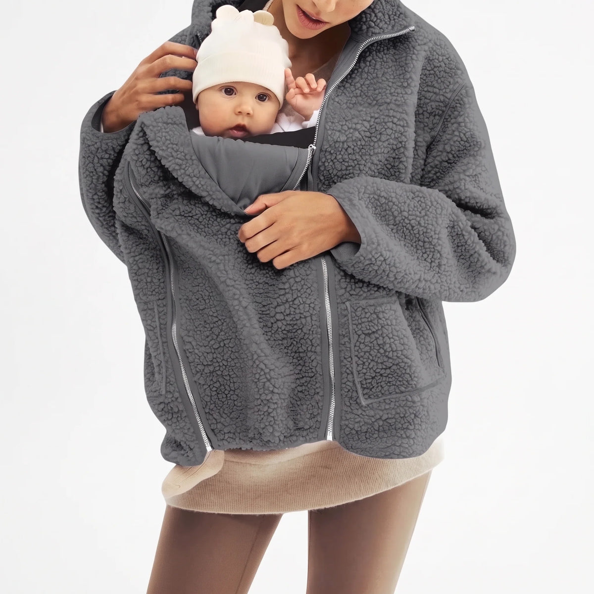 Maternity Jacket Teddy Fleece Expandable Babywearing Insert