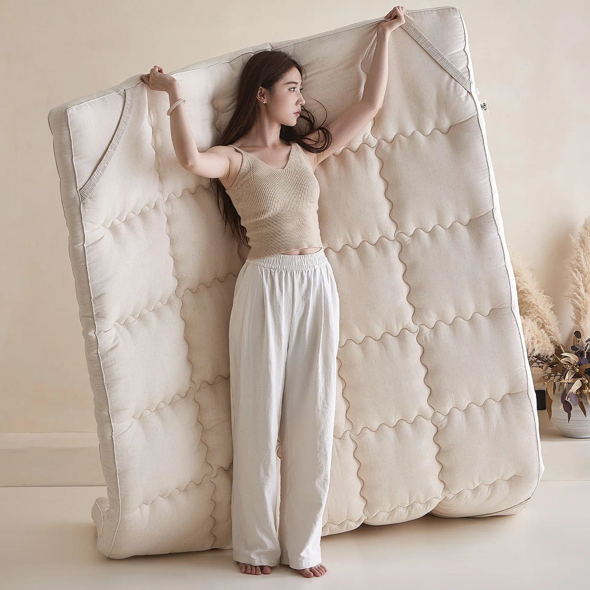 Mattress Topper Cotton Cover Hand-Tufted Breathable Cushioning