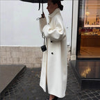 Maxi Coat Wool Blend Cocoon Silhouette High Stand Collar