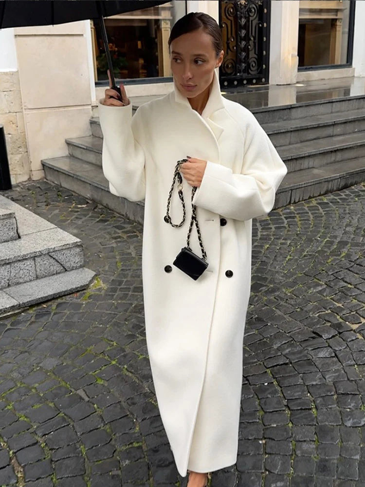 Maxi Coat Wool Blend Cocoon Silhouette High Stand Collar