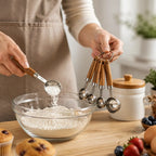 Measuring Spoons Stainless Steel & Wood Handles Etched Markings