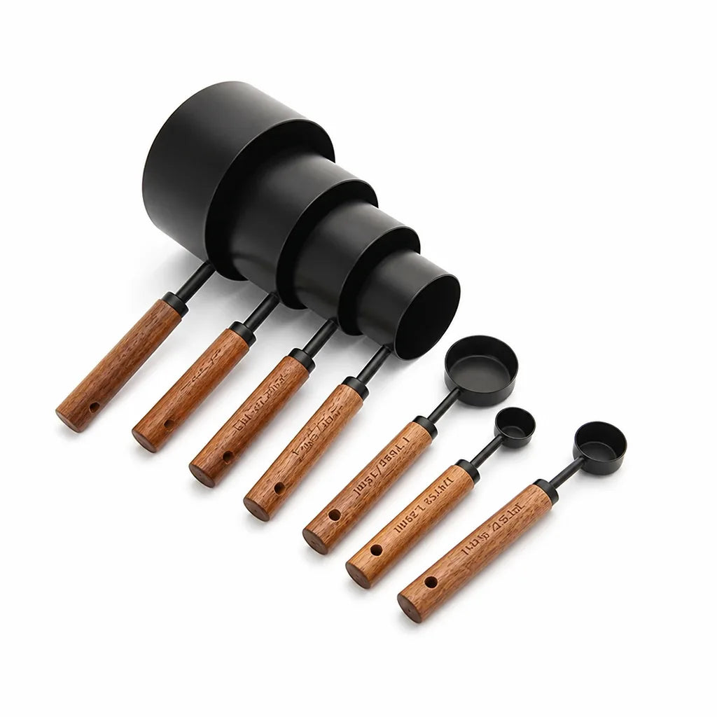 Measuring Spoons Stainless Steel & Wood Handles Etched Markings