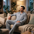 Men’s Pajama Set Soft Breathable Relaxed Fit Button-Front Shirt & Long Pants