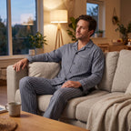 Men’s Pajama Set Soft Breathable Relaxed Fit Button-Front Shirt & Long Pants