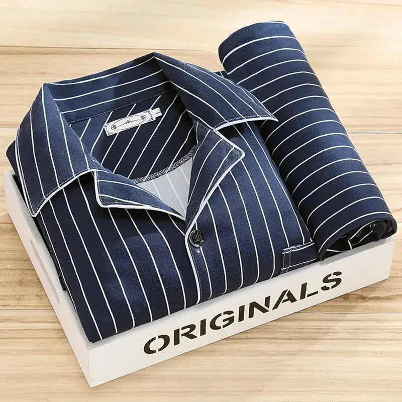 Men’s Pajama Set Soft Breathable Relaxed Fit Button-Front Shirt & Long Pants