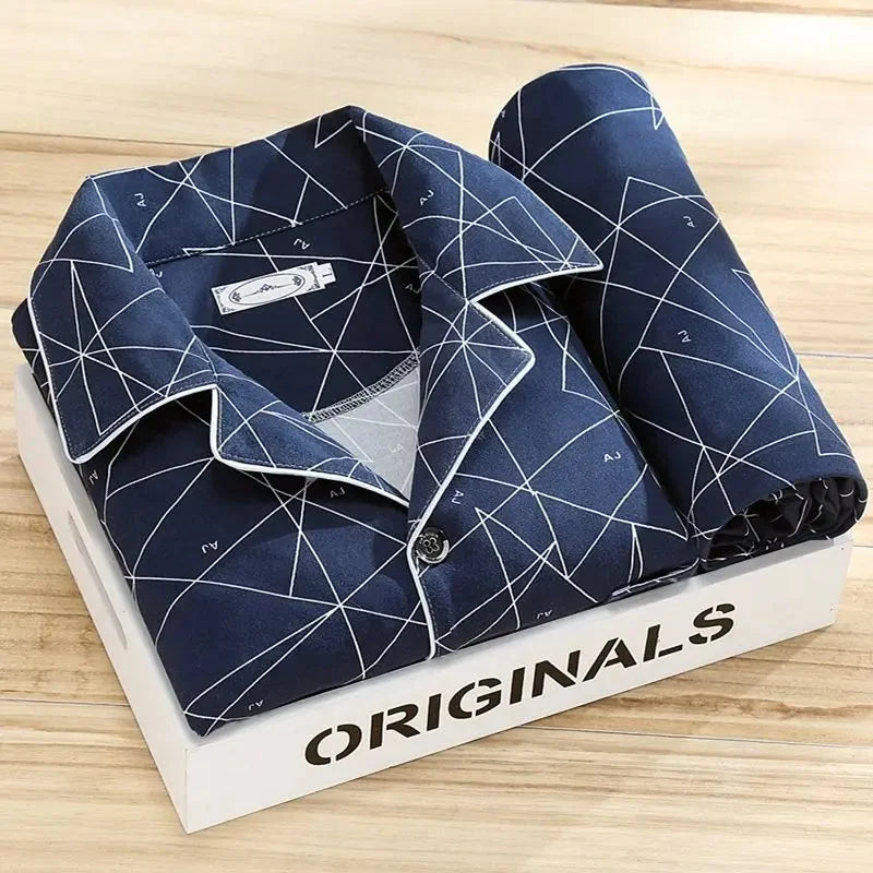 Men’s Pajama Set Soft Breathable Relaxed Fit Button-Front Shirt & Long Pants