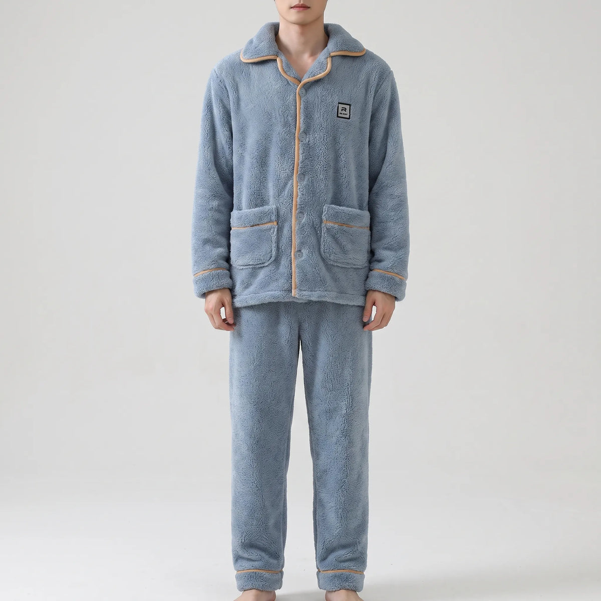 Men’s Pajama Set Thick Textured Long-Sleeve Top and Pants