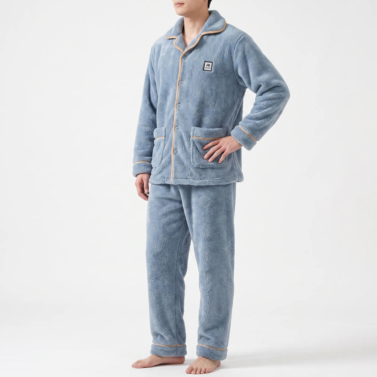 Men’s Pajama Set Thick Textured Long-Sleeve Top and Pants