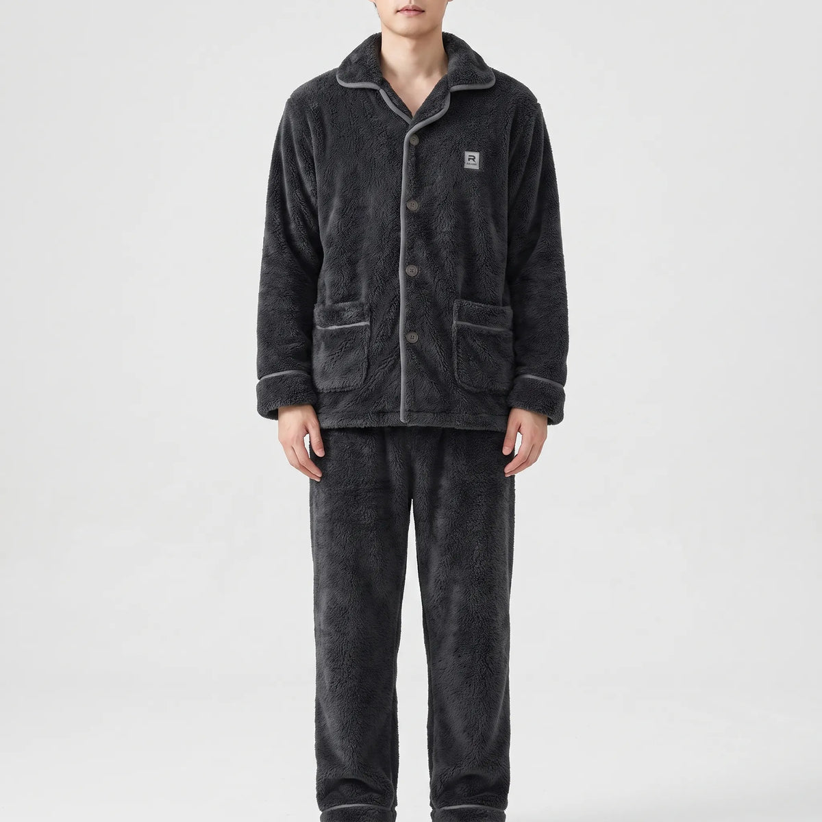 Men’s Pajama Set Thick Textured Long-Sleeve Top and Pants