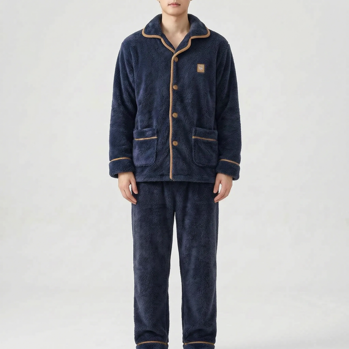 Men’s Pajama Set Thick Textured Long-Sleeve Top and Pants