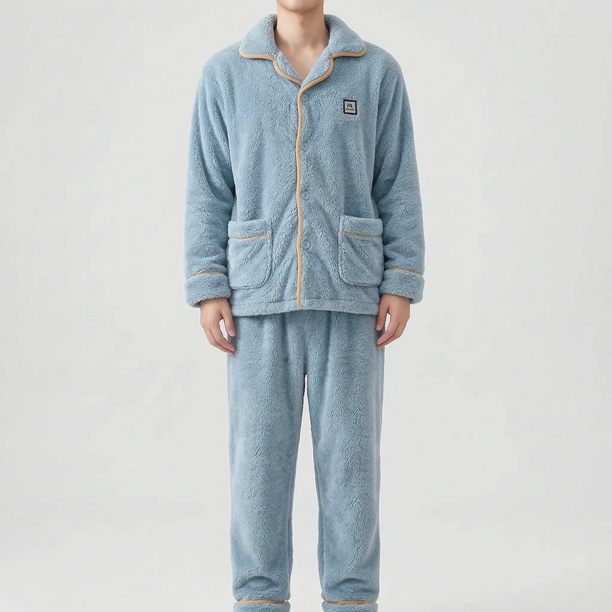 Men’s Pajama Set Thick Textured Long-Sleeve Top and Pants