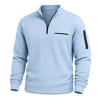 Men’s Quarter-Zip Polo Shirt Waffle Knit Long Sleeve Breathable Comfort