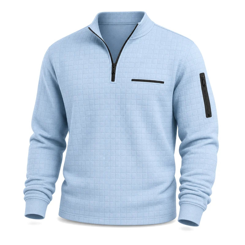 Men’s Quarter-Zip Polo Shirt Waffle Knit Long Sleeve Breathable Comfort