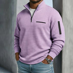 Men’s Quarter-Zip Polo Shirt Waffle Knit Long Sleeve Breathable Comfort