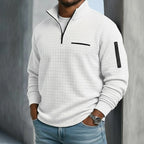 Men’s Quarter-Zip Polo Shirt Waffle Knit Long Sleeve Breathable Comfort