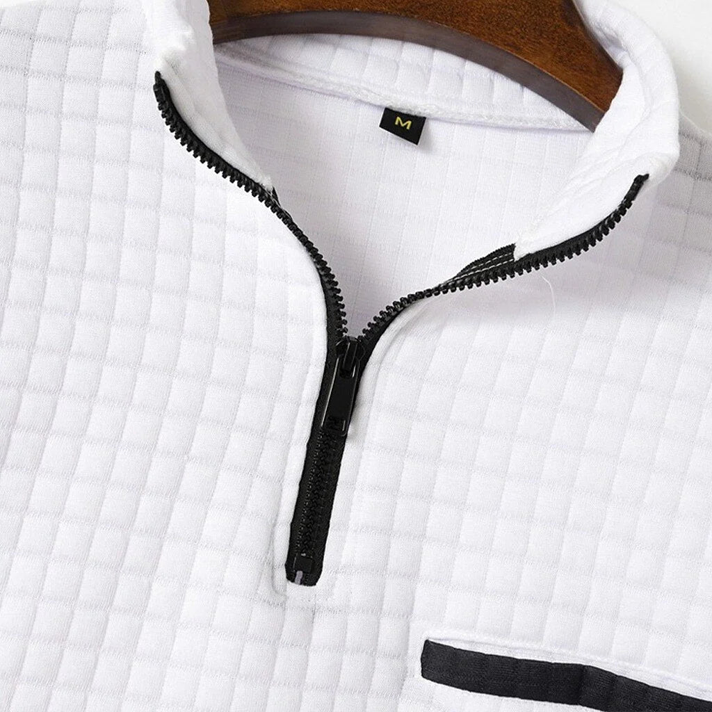 Men’s Quarter-Zip Polo Shirt Waffle Knit Long Sleeve Breathable Comfort