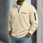 Men’s Quarter-Zip Polo Shirt Waffle Knit Long Sleeve Breathable Comfort