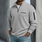 Men’s Quarter-Zip Polo Shirt Waffle Knit Long Sleeve Breathable Comfort