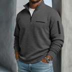 Men’s Quarter-Zip Polo Shirt Waffle Knit Long Sleeve Breathable Comfort