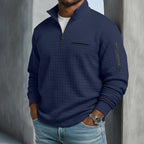 Men’s Quarter-Zip Polo Shirt Waffle Knit Long Sleeve Breathable Comfort