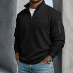 Men’s Quarter-Zip Polo Shirt Waffle Knit Long Sleeve Breathable Comfort
