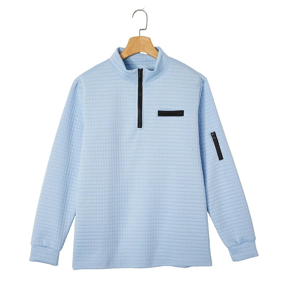 Men’s Quarter-Zip Polo Shirt Waffle Knit Long Sleeve Breathable Comfort