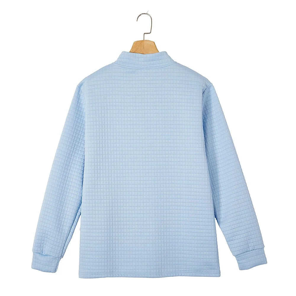 Men’s Quarter-Zip Polo Shirt Waffle Knit Long Sleeve Breathable Comfort