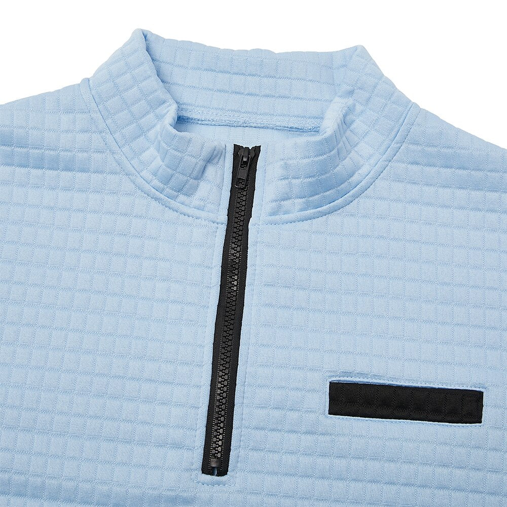 Men’s Quarter-Zip Polo Shirt Waffle Knit Long Sleeve Breathable Comfort