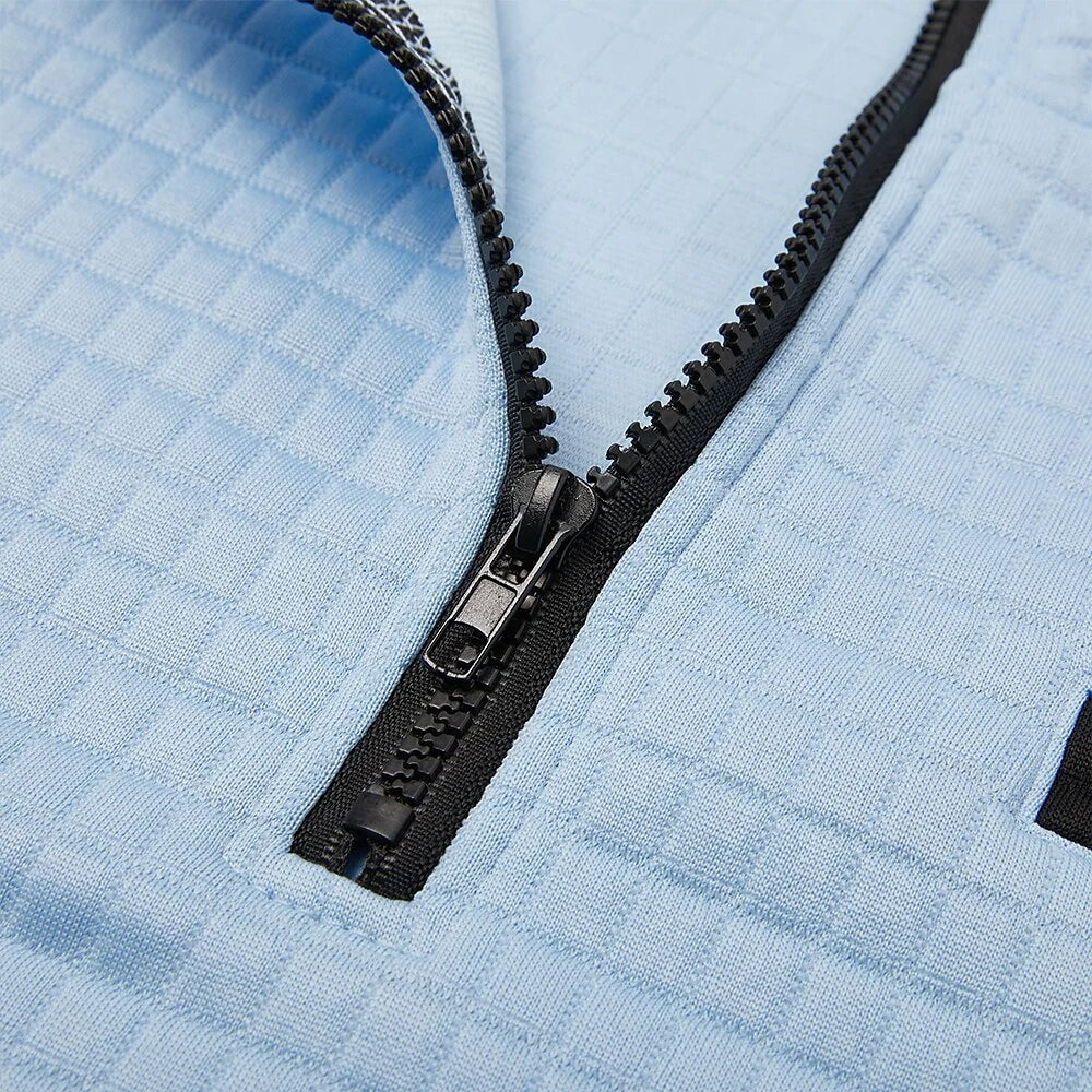 Men’s Quarter-Zip Polo Shirt Waffle Knit Long Sleeve Breathable Comfort