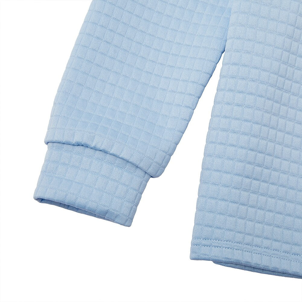 Men’s Quarter-Zip Polo Shirt Waffle Knit Long Sleeve Breathable Comfort