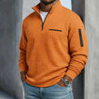 Men’s Quarter-Zip Polo Shirt Waffle Knit Long Sleeve Breathable Comfort