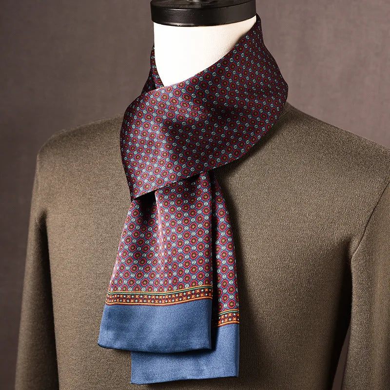 Men’s Scarf 100% Mulberry Silk Double-Layer Construction Polka Dot Pattern