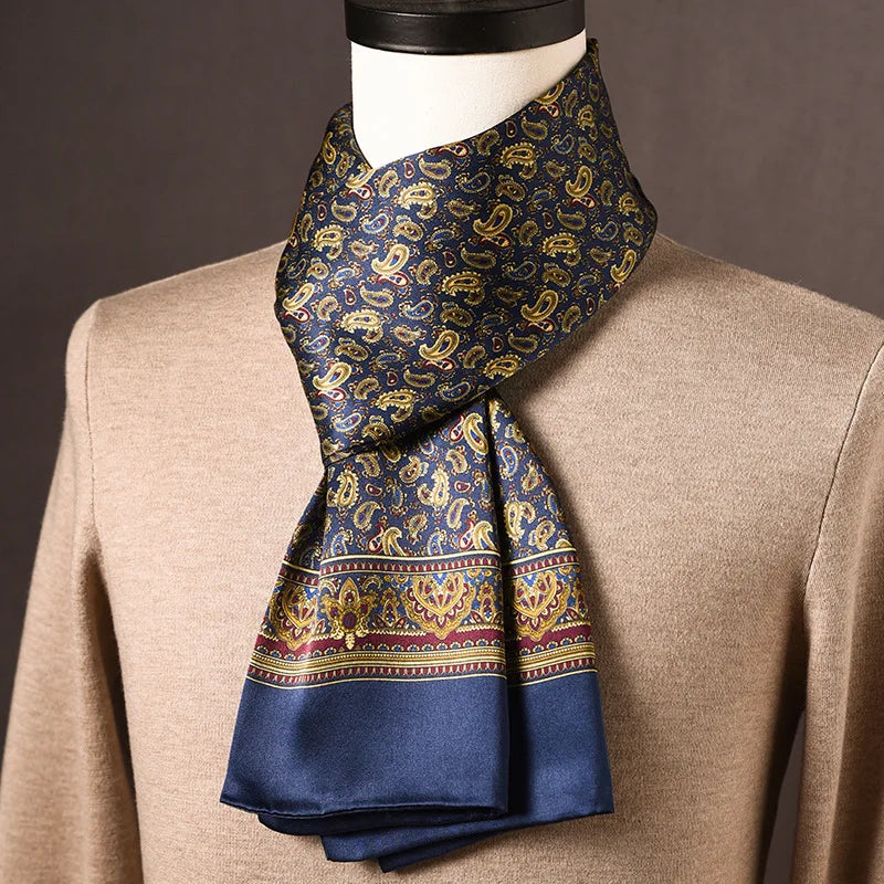 Men’s Scarf 100% Mulberry Silk Double-Layer Construction Polka Dot Pattern