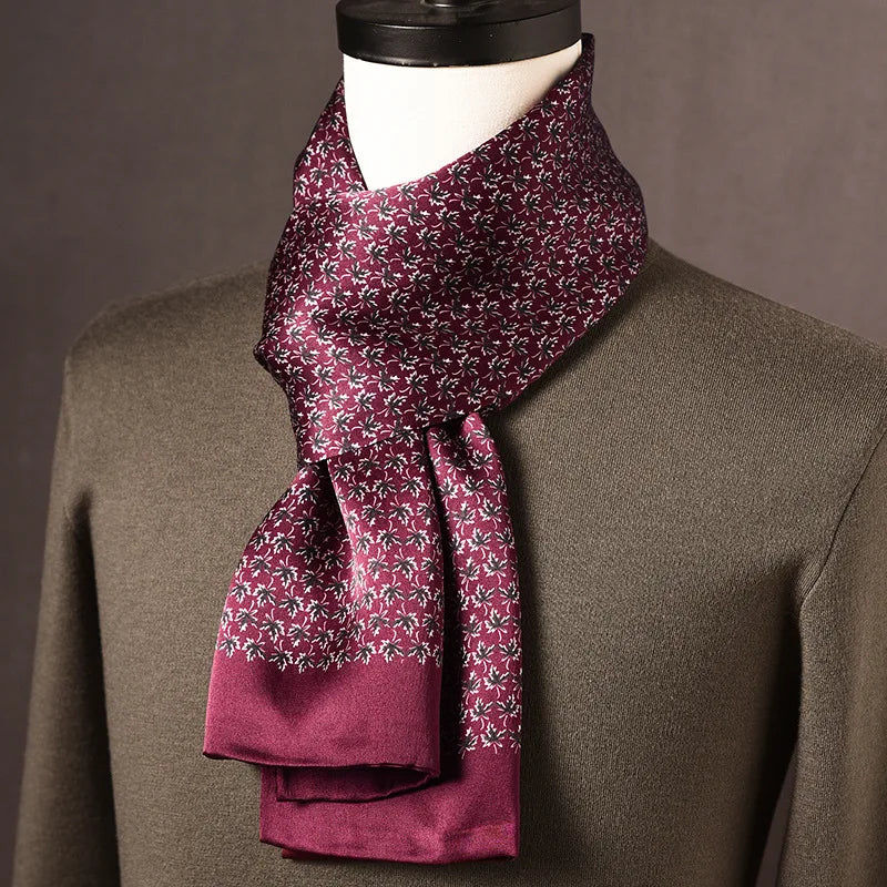Men’s Scarf 100% Mulberry Silk Double-Layer Construction Polka Dot Pattern