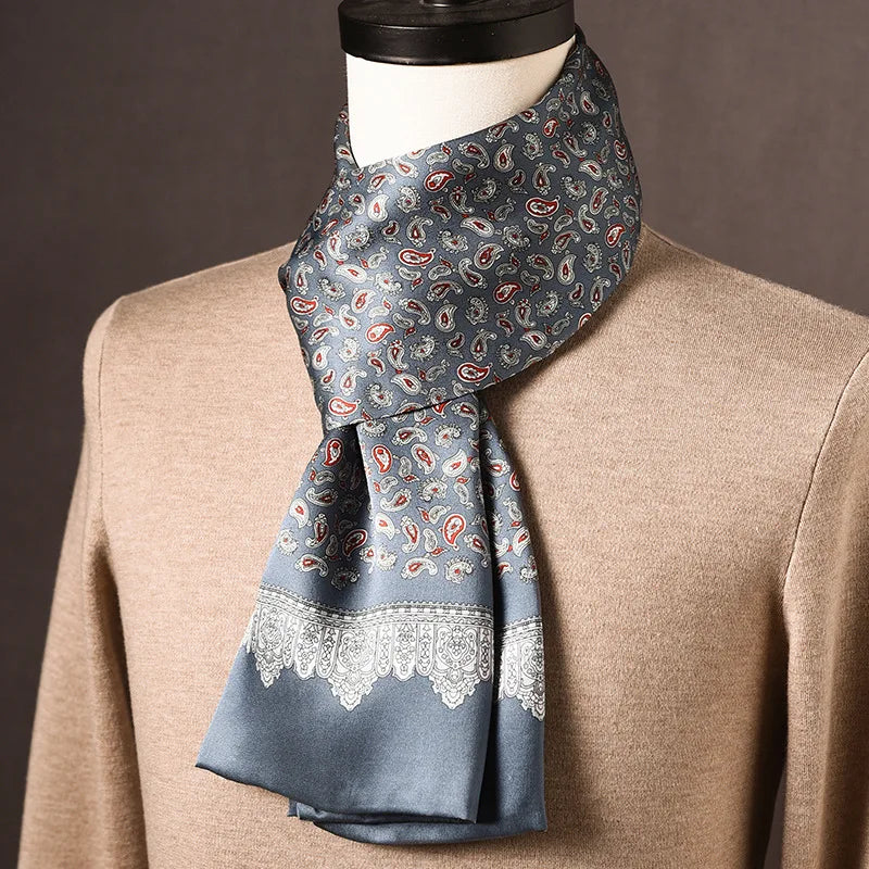 Men’s Scarf 100% Mulberry Silk Double-Layer Construction Polka Dot Pattern