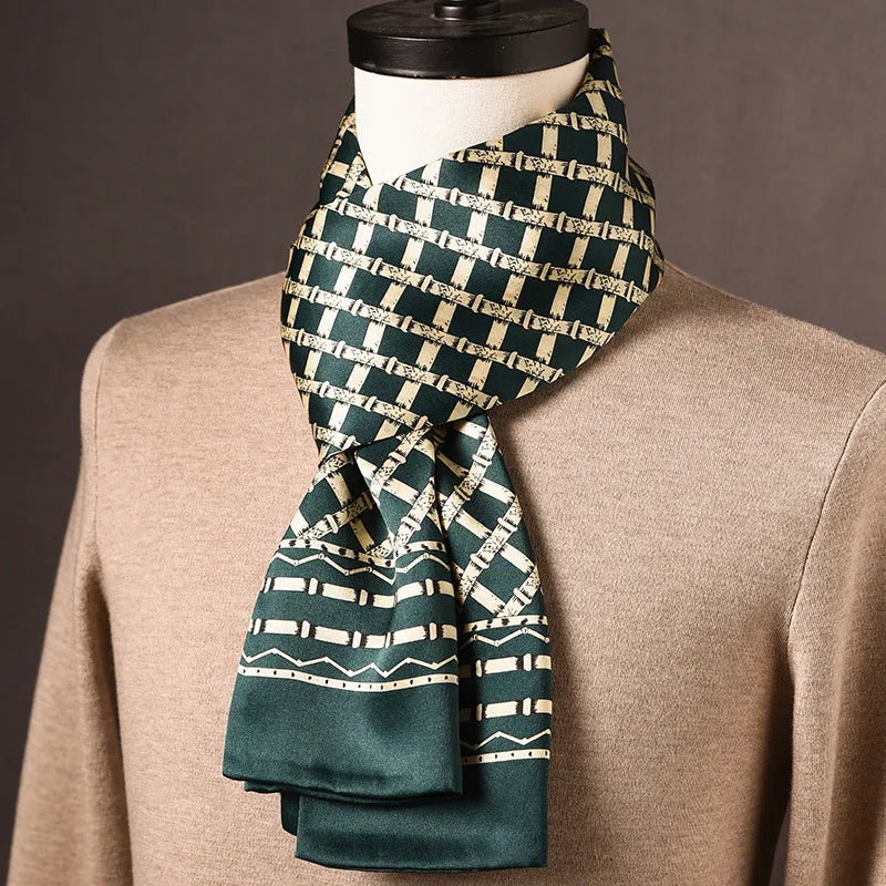 Men’s Scarf 100% Mulberry Silk Double-Layer Construction Polka Dot Pattern