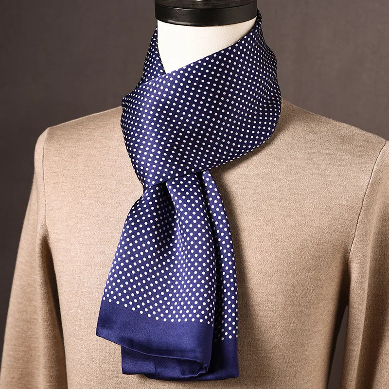 Men’s Scarf 100% Mulberry Silk Double-Layer Construction Polka Dot Pattern