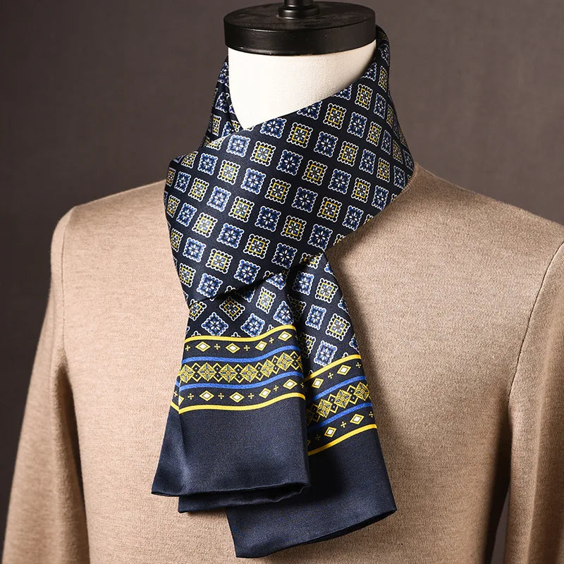 Men’s Scarf 100% Mulberry Silk Double-Layer Construction Polka Dot Pattern