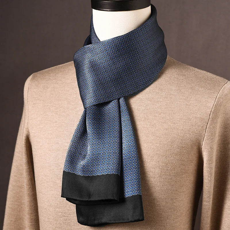 Men’s Scarf 100% Mulberry Silk Double-Layer Construction Polka Dot Pattern