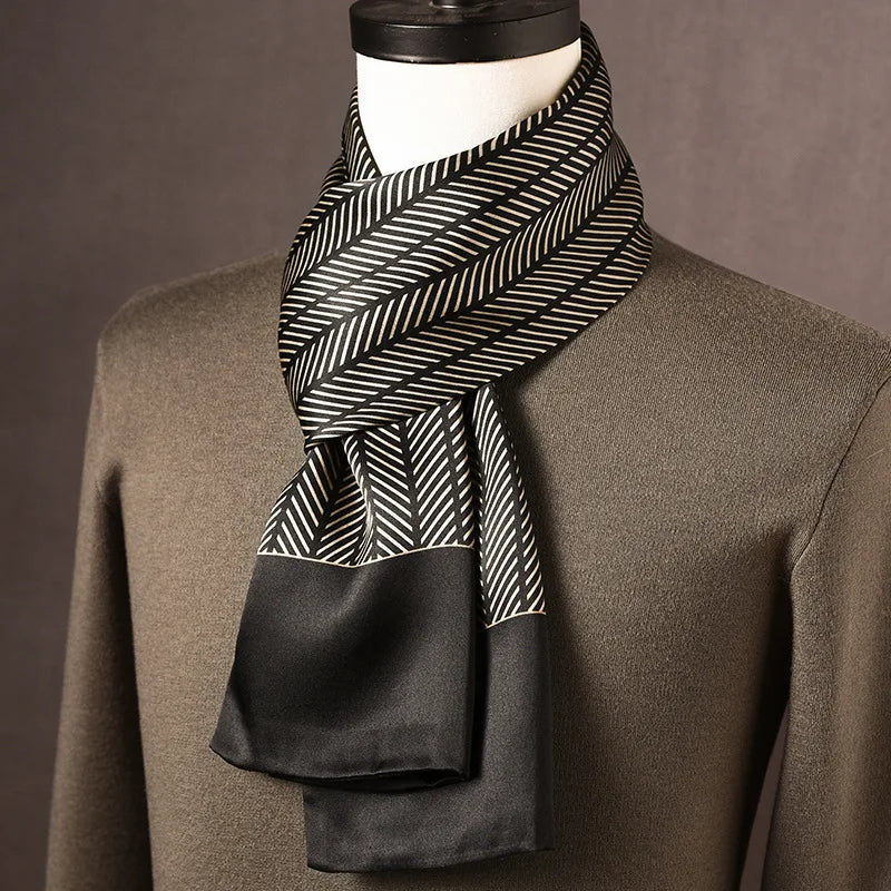 Men’s Scarf 100% Mulberry Silk Double-Layer Construction Polka Dot Pattern
