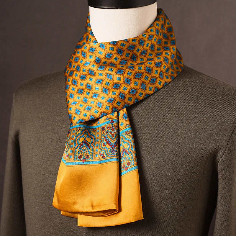Men’s Scarf 100% Mulberry Silk Double-Layer Construction Polka Dot Pattern