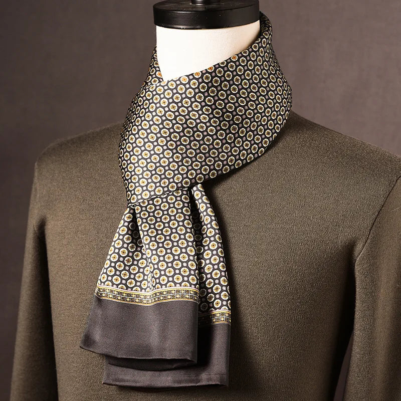 Men’s Scarf 100% Mulberry Silk Double-Layer Construction Polka Dot Pattern